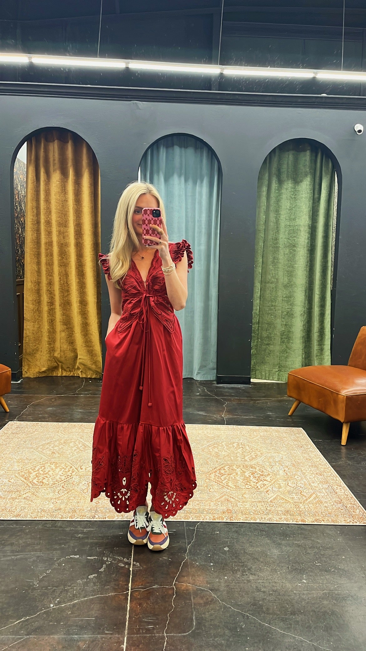 red butterfly cut-out midi dress FARM Rio Red Butterfly Midi Dress