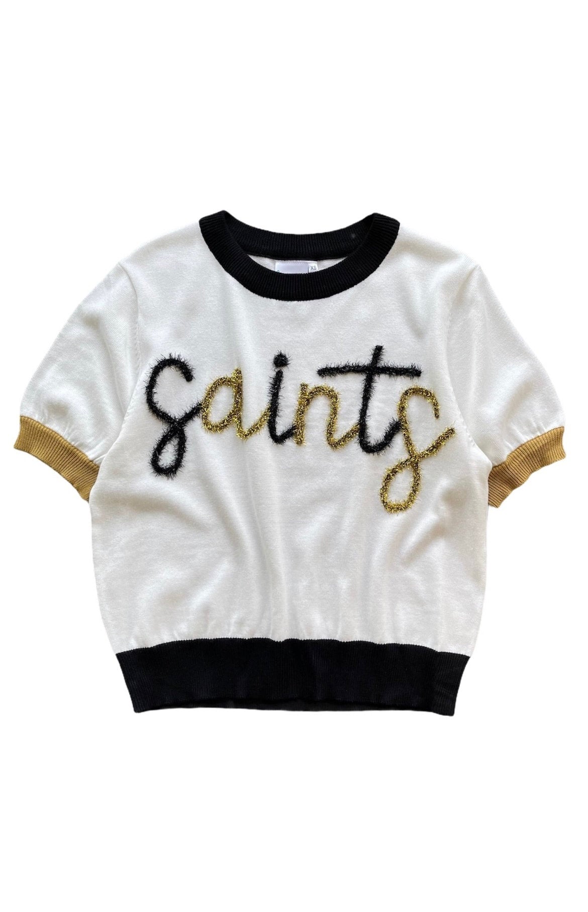 Saints Glitter Script Sweater SS- White/Black/Gold